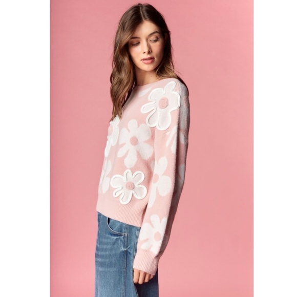 "The Lauren" Daisy Applique Knit Sweater - Picture 2 of 3